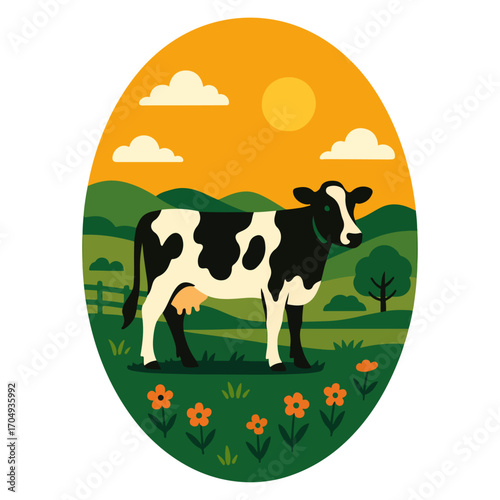 Dairy Cow in Meadow – Countryside Farm Badge