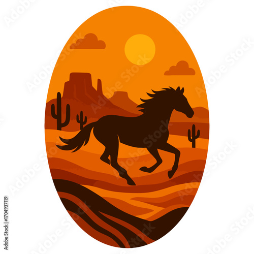 Running Horse in Western Desert