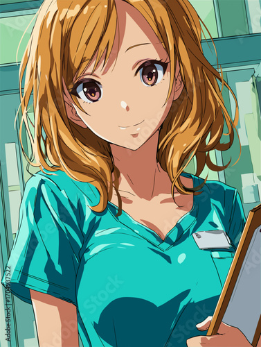 アニメ風の美しいナースのベクターイラスト