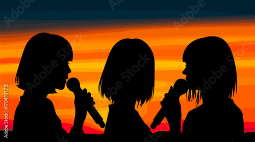 3人組のアイドルグループのシルエットイラスト