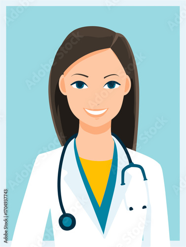 白衣を着た女性医師のフラットスタイルイラスト