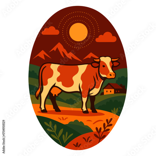 Dairy Cow in Mountain Farmland