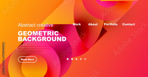 Vibrant abstract design. Orange, pink hues blend. Website header features text, navigation options, button. Modern aesthetic.