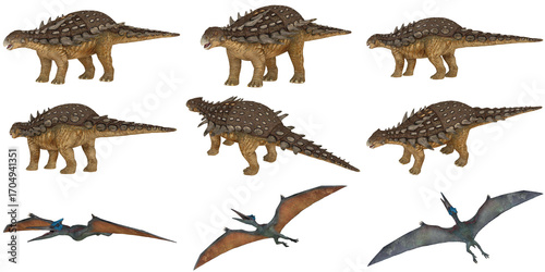 Illustration of Ankylosaurus and Pterosaurs