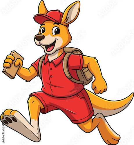 Cheerful Kangaroo Courier Running with Package, Delivery Mascot Vector illustration