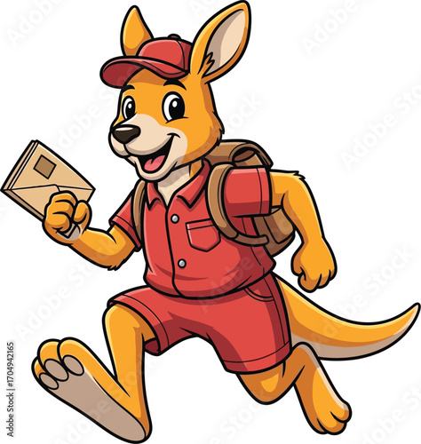 Cheerful Kangaroo Courier Running with Package, Delivery Mascot Vector illustration