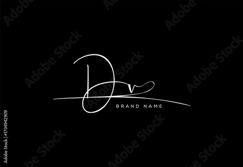 DV letter beauty cursive handwriting logo.