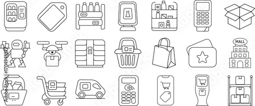 Smart Retail and Delivery Icon Pack. Featuring Smart Shopping, Delivery, Automation, Payment, and Logistics.