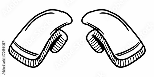 Illustration showing two white boxing gloves with black outlines isolated on a white background view from above