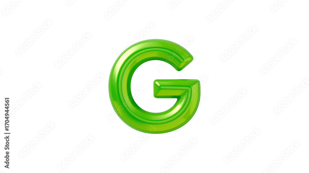 Fototapeta premium Vibrant Green 3D Letter G Glossy, Bold, and Modern Alphabet