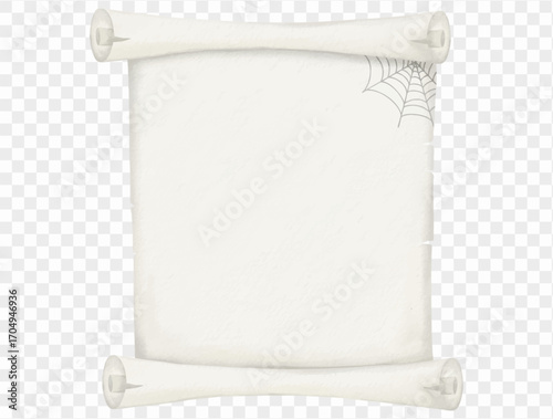 Watercolor halloween scroll with spider web detail spooky parchment isolated Vector.