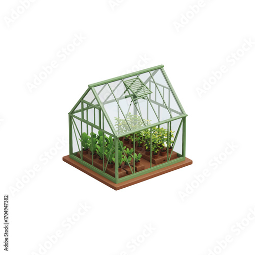 3D vector icon, realistic greenhouse mini model, farming building