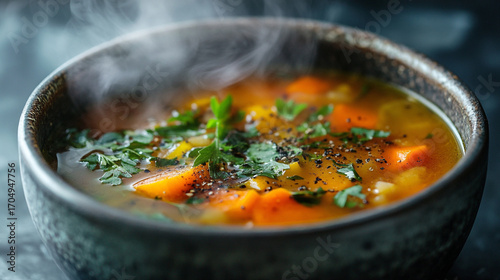 Hearty Vegetable Soup in a Rustic Bowl