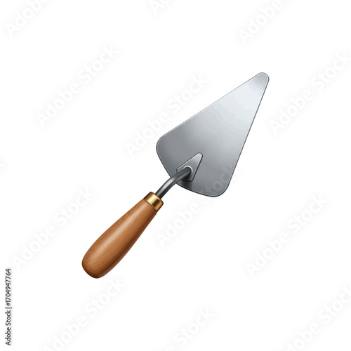 3D vector icon, realistic hand trowel with wooden handle and metal blade