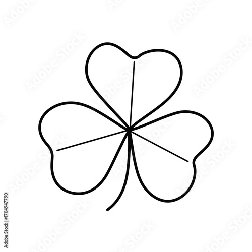 Simple black and white illustration of a three-leaf clover, a symbol of luck and nature.