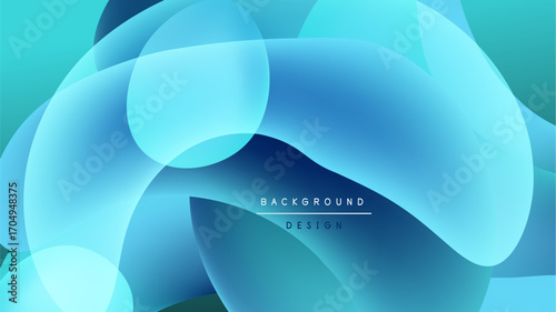 Abstract fluid shapes, blue tones dominate. Gradient effect creates depth, modern design element. Minimalist composition, dark background.