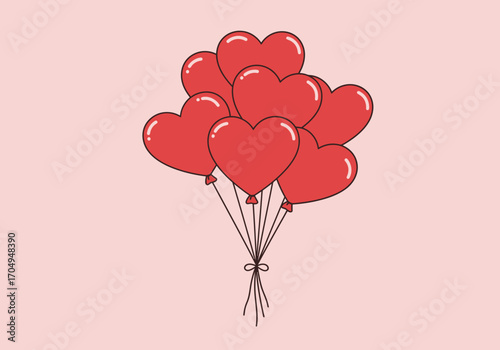 A delightful illustration featuring a bouquet of vibrant red heart-shaped balloons, perfect for expressing love, celebrating Valentine's Day, and spreading joy