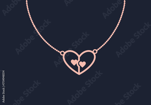 Elegant rose gold necklace with a heart pendant featuring two smaller hearts, perfect for expressing love and affection