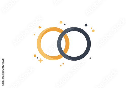 Minimalist Wedding Rings Icon Intertwined Gold and Dark Rings with Sparkling Ornaments, Symbolizing Commitment and Celebration