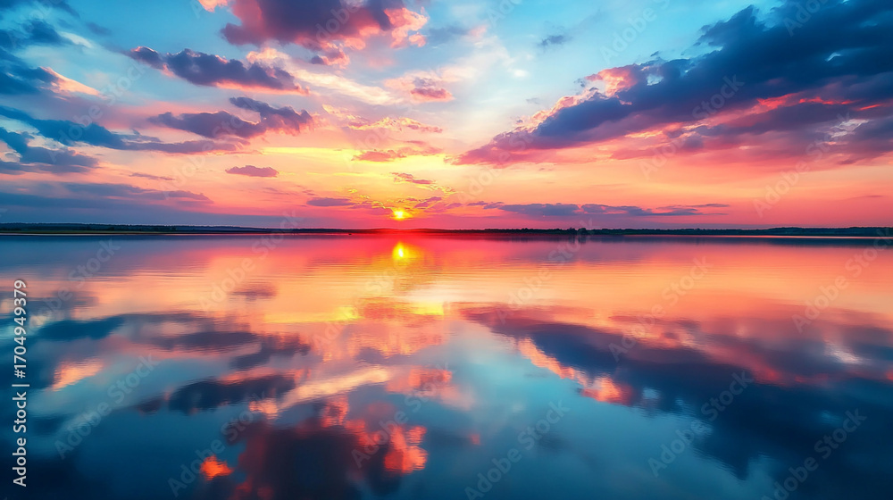 Fototapeta premium Tranquil Lake Sunset Reflection