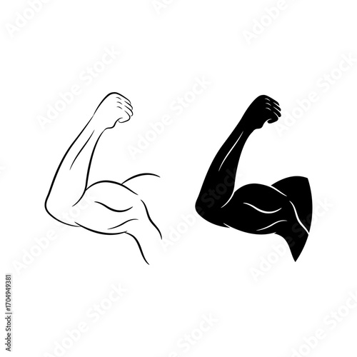Set of power hand, muscular arm, bicep vector illustration