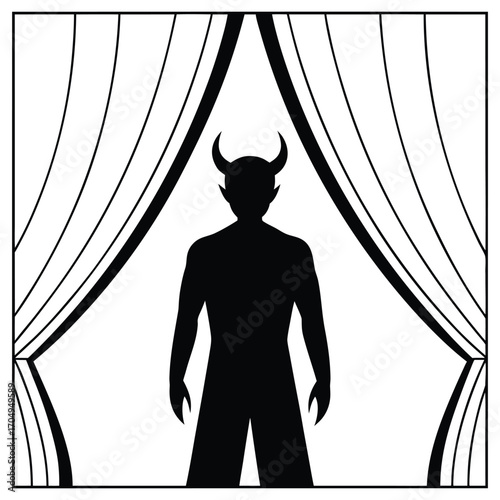 A black silhouette of a demon was shadowed behind a curtained
