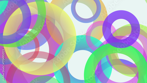 Abstract colorful rings floating and overlapping in a soft light background