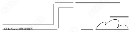 Stylized curved path connects with dynamic lines and cloud-thumbs up forms. Ideal for journey, growth, creativity, progress, balance, minimalism, clean design. A simple flat metaphor