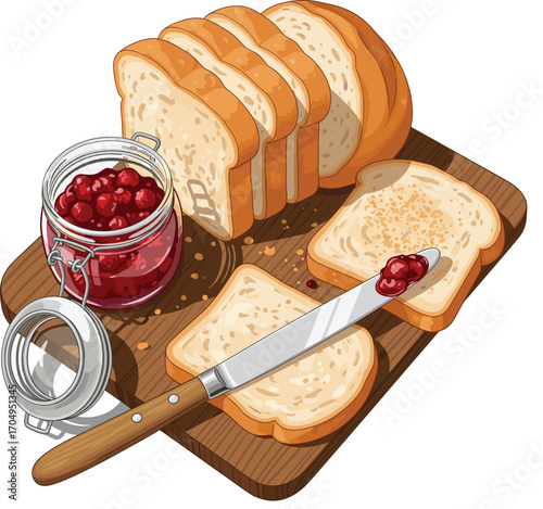 Gourmet Bread with Butter and Jam Combo Vector