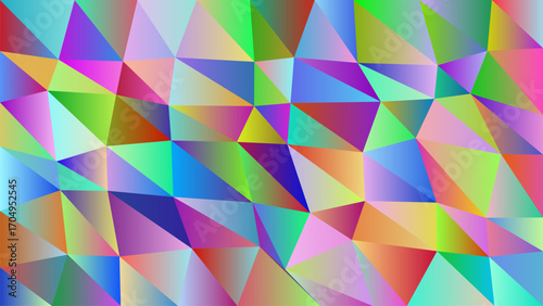 Abstract geometric pattern with vibrant rainbow gradient triangles and polygons