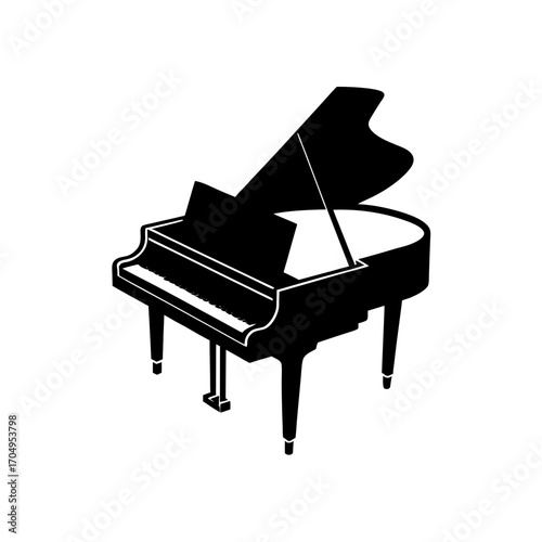 Silhouette of grand piano on transparent background