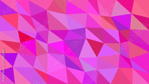 Vibrant abstract geometric pattern of pink and purple triangles with a low poly effect