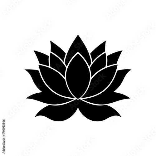 Black lotus flower design on transparent background silhouette