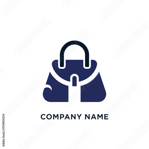 Elegant dark blue handbag logo design for fashion brand with handle and stylish shape.