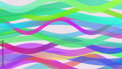Abstract flowing colorful wavy ribbons of light and color on a light background