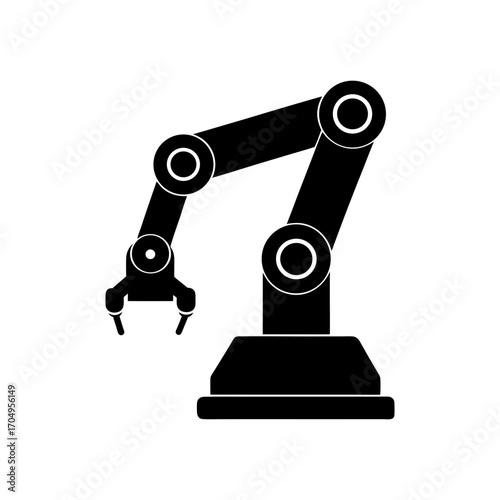 Black robotic arm icon on transparent background silhouette