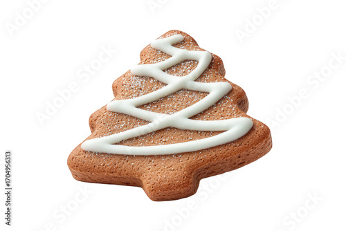 Christmas gingerbread cookie in the shape of a fir tree, isolated on transparent background
