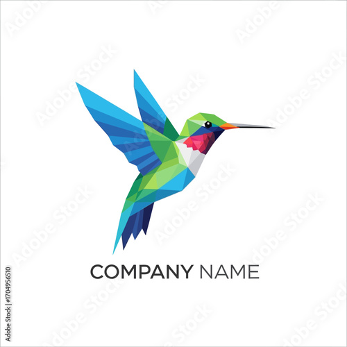 Geometric Hummingbird Logo Design with Vibrant Colors.