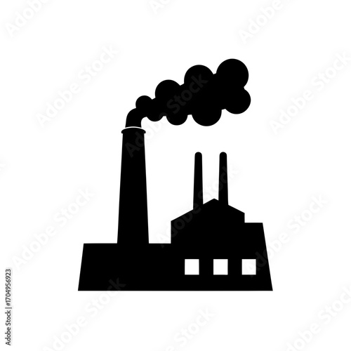 Factory with smoke vector on transparent background silhouette