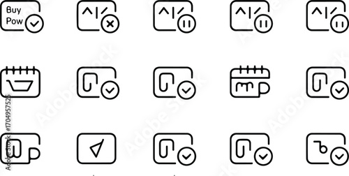 Buy Now, Pay Later (BNPL) and payment management icons – minimalist line art for installment plans, deferred payments, and one-click checkout