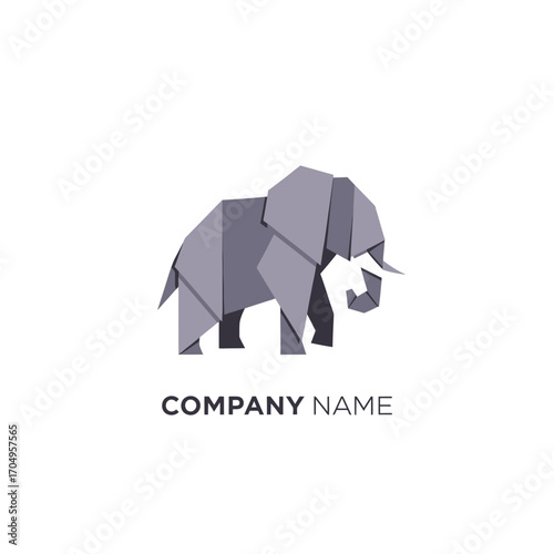 Geometric origami elephant logo design vector illustration.
