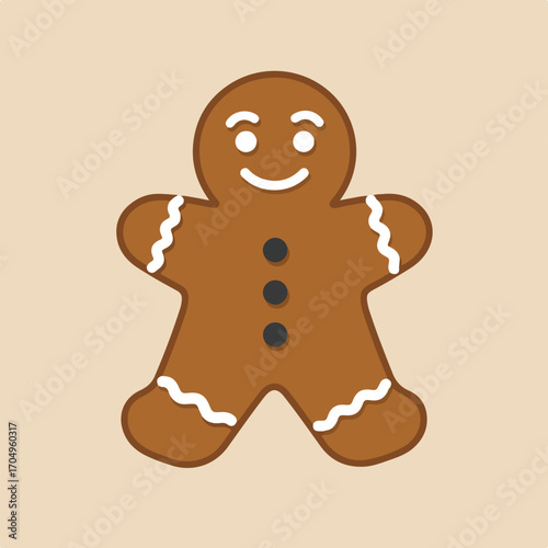 Cute brown gingerbread man cookie on a tan background. Perfect for holiday graphics, christmas themes, baking blogs, and greeting cards.