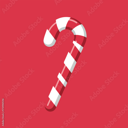 Red background with candy cane suitable for holiday designs, christmasthemed graphics, festive greeting cards, and seasonal marketing materials.