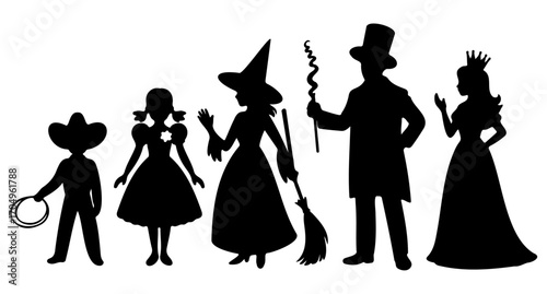 Silhouette of five classic fairytale characters