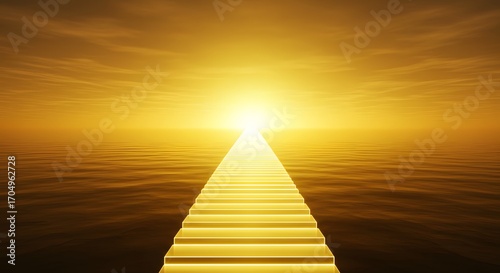 A glowing staircase leading into glowing horizon, symbol of opportunity.