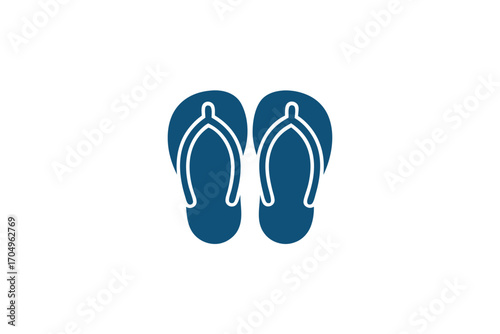Blue Beach Flip Flops Icon Footwear on White Background
