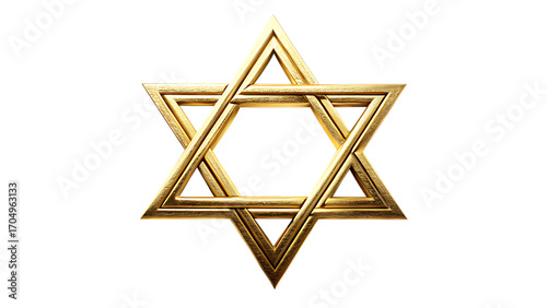 Golden star of david isolated on transparent background, a symbol of judaism