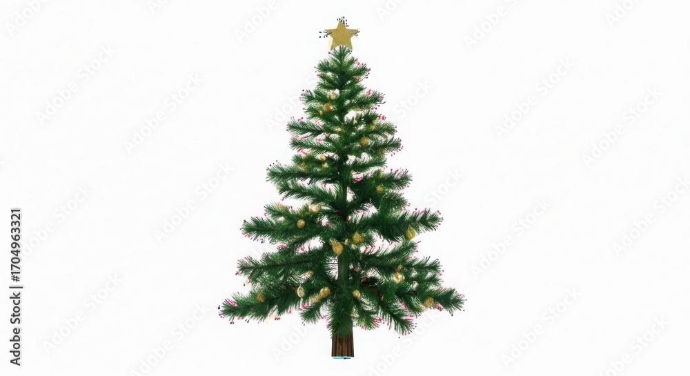 Fototapeta premium Tall green artificial christmas tree with star topper