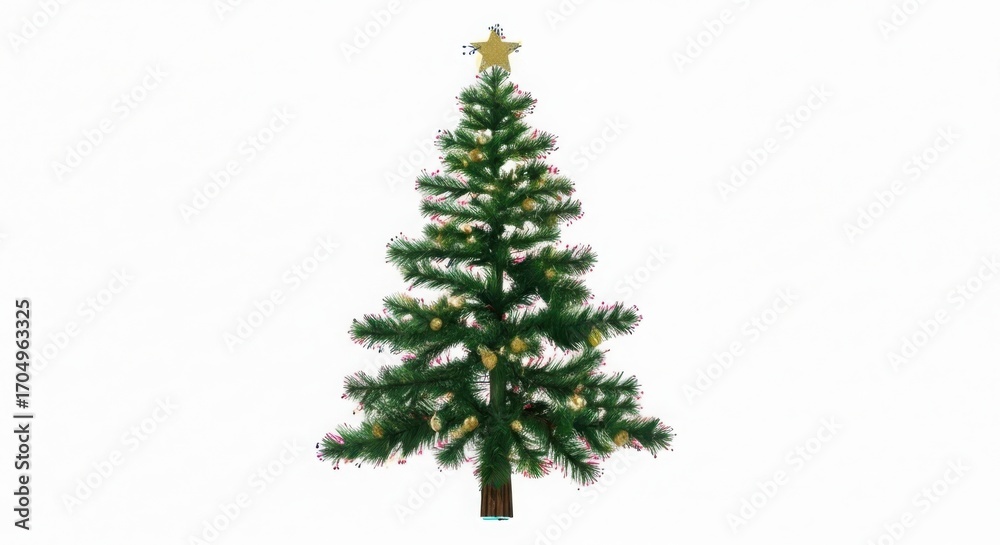 Fototapeta premium Tall artificial christmas tree with lights and star topper
