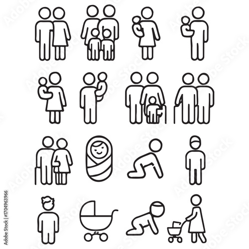 Family and parenting line icon set vector